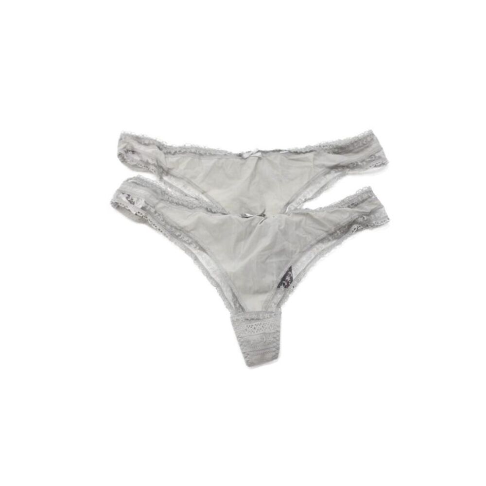 Princesse Tam Tam Womens Lace Trim Bow Detail Thong Underwear Set Gray Size T2